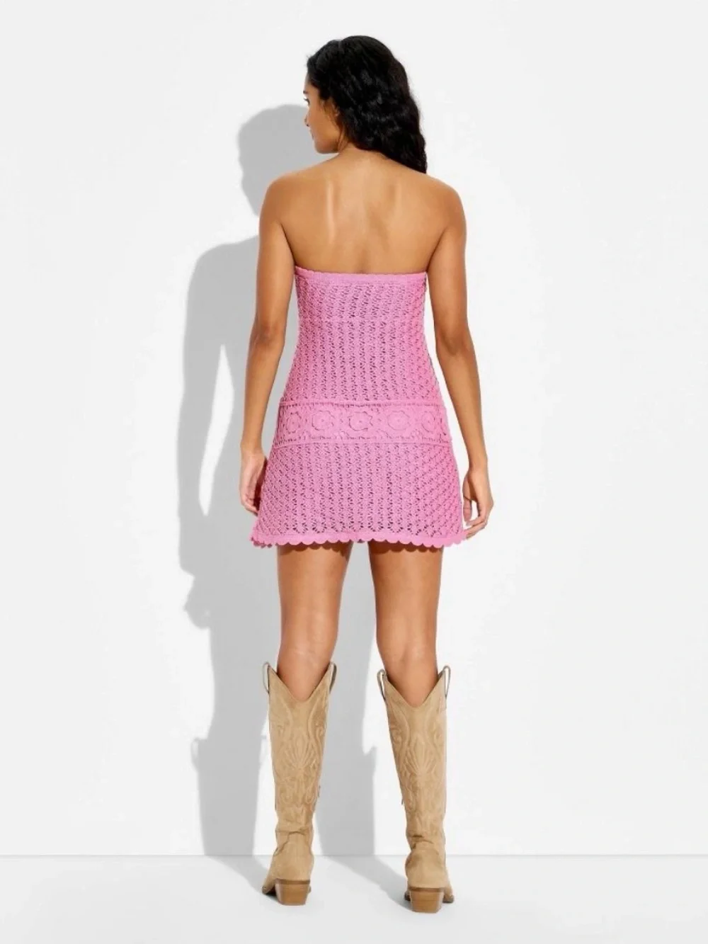 NWT Wild Fable Strapless Mini Crochet A-Line Sweater Dress Rose Pink Size XL
